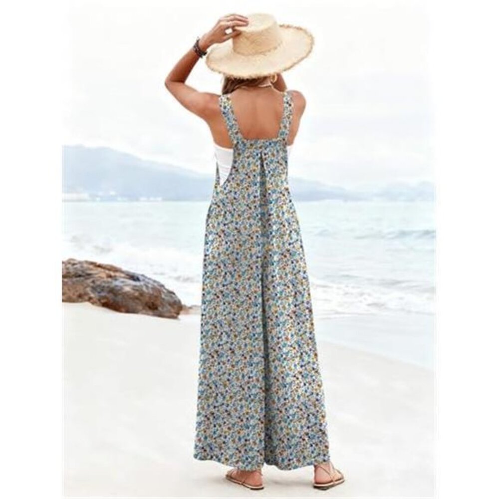 Women's Casual Overalls Loose Wide Leg Jumpsuit Summer Boho Baggy Romper - Picture 3 of 6